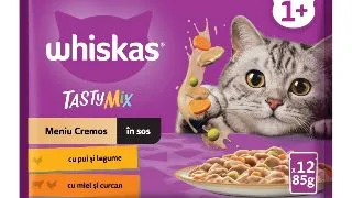 WHISKAS Tasty Mix Creamy Creations, Pui si Legume, Miel si Curcan, plic hrana umeda pisici, (in sos), multipack, 85g x 12