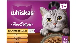 WHISKAS Pure Delight, Pasare, plic hrana umeda pisici, (in aspic), multipack, 85g x 12