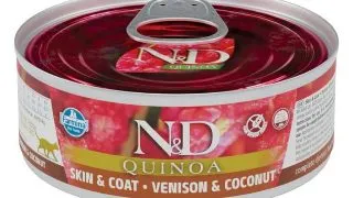 N&D Quinoa Skin&Coat, Vanat si Cocos, conserva hrana umeda fara cereale pisici, piele & blana, (in sos), 80g