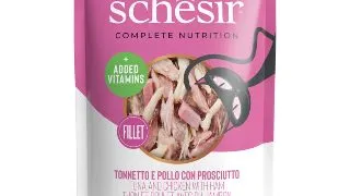 SCHESIR Complete Nutrition Ton, Pui si Sunca, plic hrana umeda pisici, (in aspic), 85g