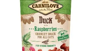 CARNILOVE Crunchy Snack, Rata cu Zmeura, recompense functionale fara cereale pisici, imunitate, 50g