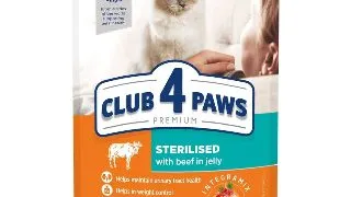 CLUB 4 PAWS Premium Sterilised, Vita, plic hrana umeda pisici sterilizate, (in aspic), 80g