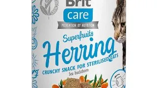BRIT Care Snack Superfruits, Herring si Catina, recompense fara cereale pisici sterilizate, 100g