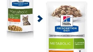 HILL'S Prescription Diet Metabolic, Pui, dieta veterinara pisici, plic hrana umeda, metabolism (obezitate si diabet), (in sos), 85g x 12buc