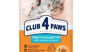 CLUB 4 PAWS Premium Sensitive Digestion, Pui, plic hrana umeda pisici, sistem digestiv, (in sos), 80g