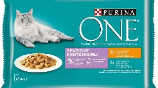 PURINA One Sensitive, Pui/Ton, pachet mixt plic hrana umeda pisici, sensibilitati digestive, (in sos), 85g x 4