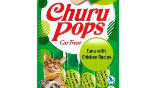 INABA Churu Pops, Ton si Pui, punguta recompense fara cereale pisici, (topping), 60g