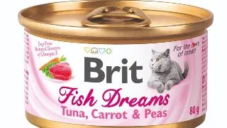 BRIT Fish Dreams, Ton cu Morcov si Mazare, conserva hrana umeda pisici, (in suc propriu), 80g