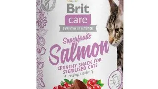 BRIT Care Snack Superfruits, Somon si Macese, recompense fara cereale pisici sterilizate, 100g