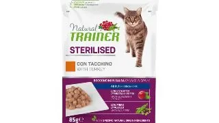 NATURAL TRAINER Sterilised, Curcan, plic hrana umeda pisici sterilizate, (in sos), 85g