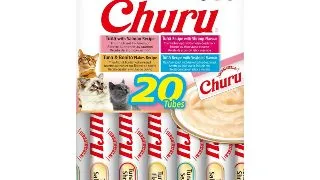 INABA Churu Tuna & Seafood Varieties (Ton si Somon|Creveti|Fulgi de Bonito|Fructe de Mare), cutie, tub recompense fara cereale pisici, (topping), 280g
