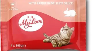 MY LOVE, Iepure, plic hrana umeda pisici, (in sos), bax, 100g x 4buc MY LOVE, Iepure, plic hrana umeda pisici, (in sos), bax, 85g x 4buc