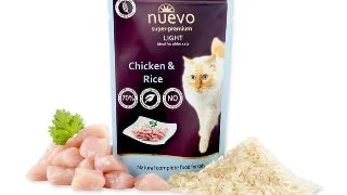 NUEVO Light, Pui si Orez, hrana umeda pisici, obezitate, (pate) NUEVO Light, Pui si Orez, plic hrana umeda pisici, obezitate, (pate), 85g