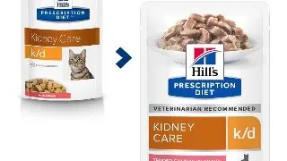 HILL'S Prescription Diet k/d Kidney Care, Somon, dieta veterinara pisici, plic hrana umeda, sistem renal, 85g x 12buc