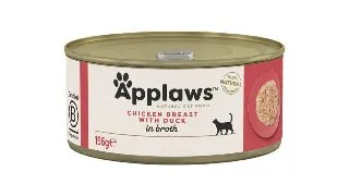 APPLAWS Piept, Pui si Rata, conserva hrana umeda pisici, (in supa), 156g