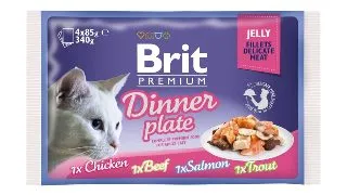 BRIT Premium Multipack Dinner Plate, 4 arome, pachet mixt, plic hrana umeda pisici, (in aspic), 85g x 4