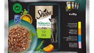 SHEBA Nature's Collection Selectie Mixta, Carne si Peste, plic hrana umeda fara cereale pisici, (in sos), multipack, 85g x 4buc
