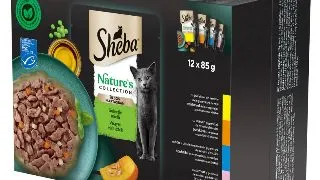 SHEBA Nature's Collection Selectie Mixta, Carne si Peste, plic hrana umeda fara cereale pisici, (in sos), megapack, 85g x 12buc