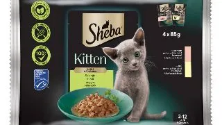 SHEBA Kitten Selectie Mixta, Somon si Pui, plic hrana umeda pisici junior, (in sos), multipack, 85g