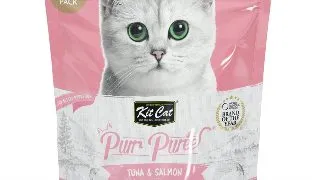 KIT CAT Purr Puree, Ton si Somon, plic, punguta recompense fara cereale pisici, (piure), multipack, 15g x 40buc