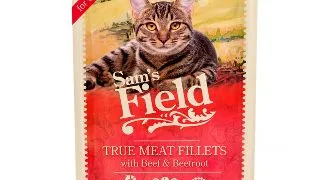 SAM'S FIELD True Meat Fillets Sterilised, Vita, plic hrana umeda fara cereale pisici sterilizate, (in sos), 85g