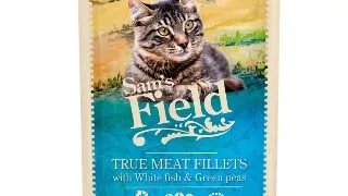 SAM'S FIELD True Meat Fillets, Peste alb, plic hrana umeda fara cereale pisici, (in sos), 85g