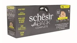 SCHESIR After Dark Complete 4 arome, Pui, conserva hrana umeda fara cereale pisici, (pate), multipack, 80g x 12buc