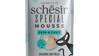 SCHESIR Special Skin & Coat, Somon si Pui, plic hrana umeda fara cereale pisici, piele & blana, (mousse), 70g