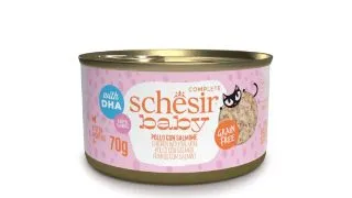 SCHESIR Baby Fillets, Pui si Somon, conserva hrana umeda fara cereale pisici junior, (in supa), 70g
