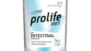 PROLIFE Diet Intestinal Sensitive, Porc, dieta veterinara, plic hrana umeda monoproteica pisici, sistem digestiv, (in aspic), bax, 85g x 12buc