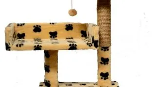 AGILITY Canapea, ansamblu de joaca pisici, 2 etaje, lemn si plus, imprimeu labute, elemente de zgariat, elemente atarnate, bej, 70cm