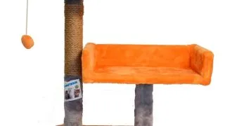 AGILITY Canapea, ansamblu de joaca pisici, 2 etaje, lemn si plus, elemente de zgariat, elemente atarnate, portocaliu, 70cm