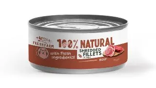 FRESH FARM Schredded fillets, Vita si Pui, conserva hrana umeda fara cereale pisici, (in sos), 70g