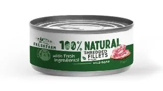 FRESH FARM Schredded fillets, Mistret si Pui, conserva hrana umeda fara cereale pisici, (in sos), 70g