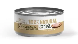 FRESH FARM Schredded fillets, Pui, conserva hrana umeda fara cereale pisici, (in sos), 70g