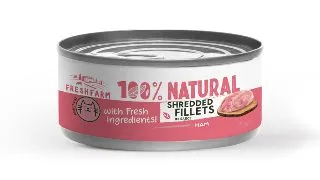 FRESH FARM Schredded fillets, Sunca si Pui, conserva hrana umeda fara cereale pisici, (in sos), 70g