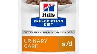 HILL'S Prescription Diet S/D, Pui, dieta veterinara, plic hrana umeda pisici, sistem urinar, (in sos), bax, 85g x 12buc