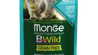 MONGE BWild, Cod si Creveti, plic hrana umeda fara cereale pisici, (in sos), 85g
