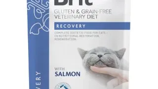 BRIT VD Recovery, Somon, dieta veterinara, plic hrana umeda fara cereale pisici, convalescenta, (in sos), 85g