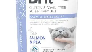 BRIT VD Calm & Stress Relief, Somon, dieta veterinara, hrana uscata fara cereale pisici, sistem nervos & calmante, 400g