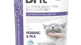 BRIT VD Gastrointestinal Low Fat, Hering, dieta veterinara, hrana uscata fara cereale pisici, sistem digestiv, 400g