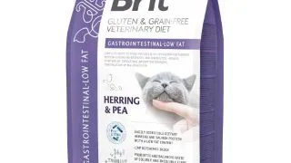 BRIT VD Gastrointestinal Low Fat, Hering, dieta veterinara, hrana uscata fara cereale pisici, sistem digestiv, 2kg