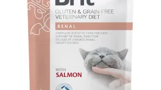 BRIT VD Renal, Somon, dieta veterinara, plic hrana umeda fara cereale pisici, sistem renal, (in sos), 85g