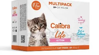 CALIBRA Life Kitten Multipack, Curcan si Somon, plic hrana umeda fara cereale pisici junior, (in sos), multipack, 85g x 12buc