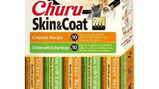 INABA Churu Skin&Coat Chicken Varieties, Pui, cutie recompense fara cereale pisici, (piure), 280g