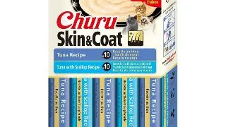 INABA Churu Skin&Coat Tuna Varieties, Ton, cutie recompense fara cereale pisici, (piure), 280g