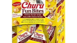 INABA Churu Fun Bites, Pui si Branza, cutie recompense fara cereale pisici, 96g