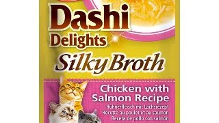 INABA Churu Dashi Delights Silky Broth, Pui si Somon, plic hrana umeda fara cereale pisici, (topping), 40g