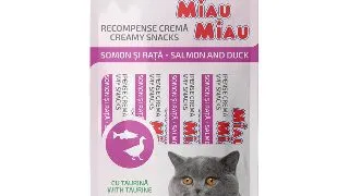 MIAU MIAU Creamy Snacks, Somon si Rata, recompense fara cereale pisici, (piure), 60g