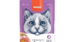 WANPY Tasty Meat Paste, Rata si dovleac, punguta recompense pisici, (piure), 90g